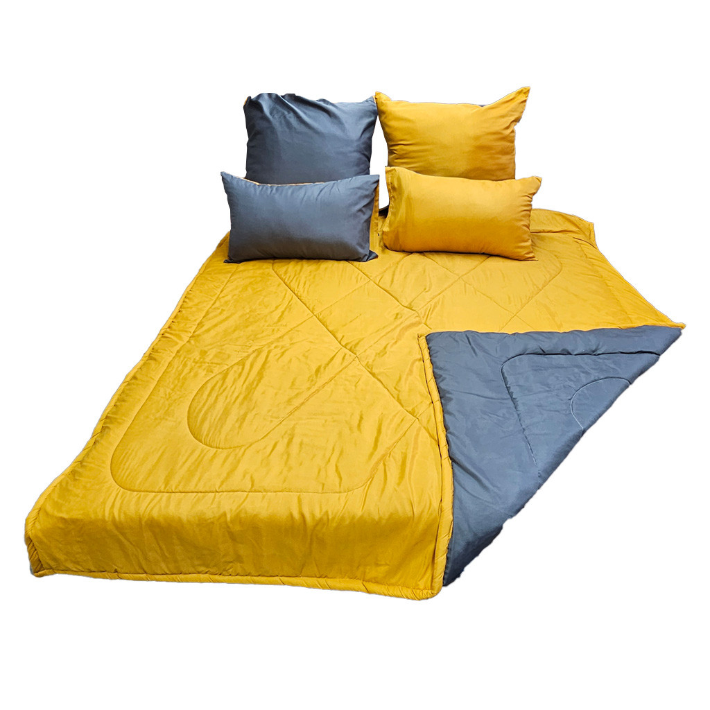 5 Piece Reversible Comforter Set Charcoal / Mustard