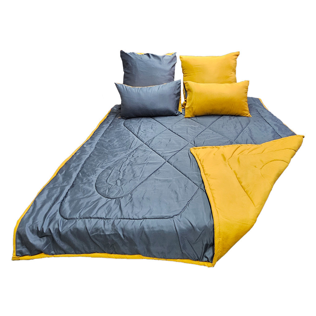 5 Piece Reversible Comforter Set Charcoal / Mustard