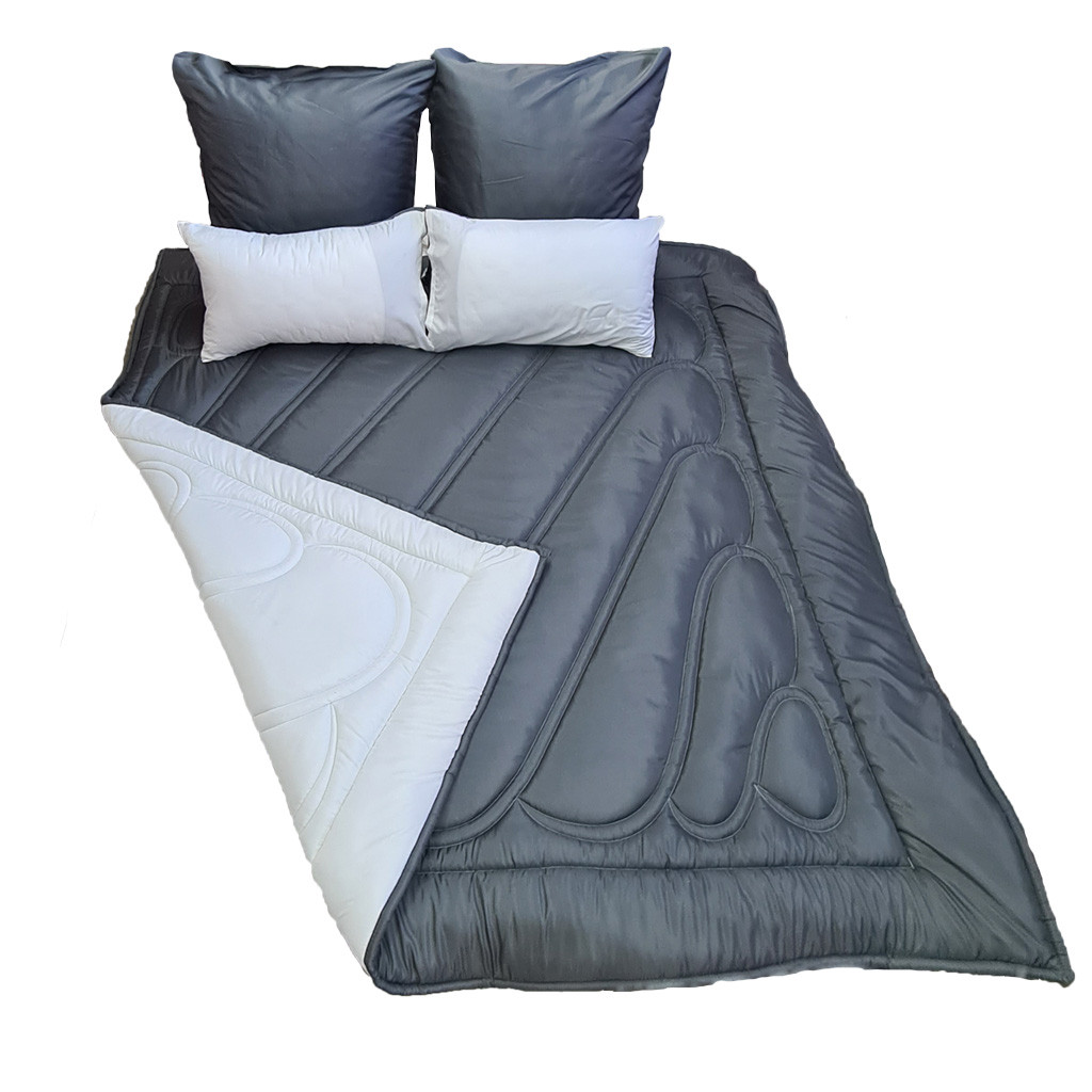 5 Piece Reversible Comforter Set - Charcoal / White