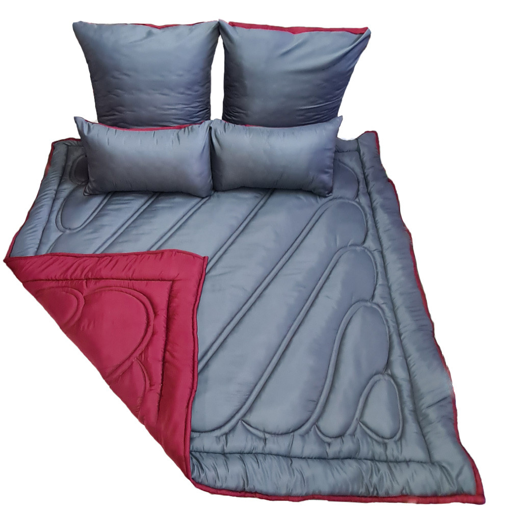 5 Piece Reversible Comforter Set - Charcoal / Burgundy