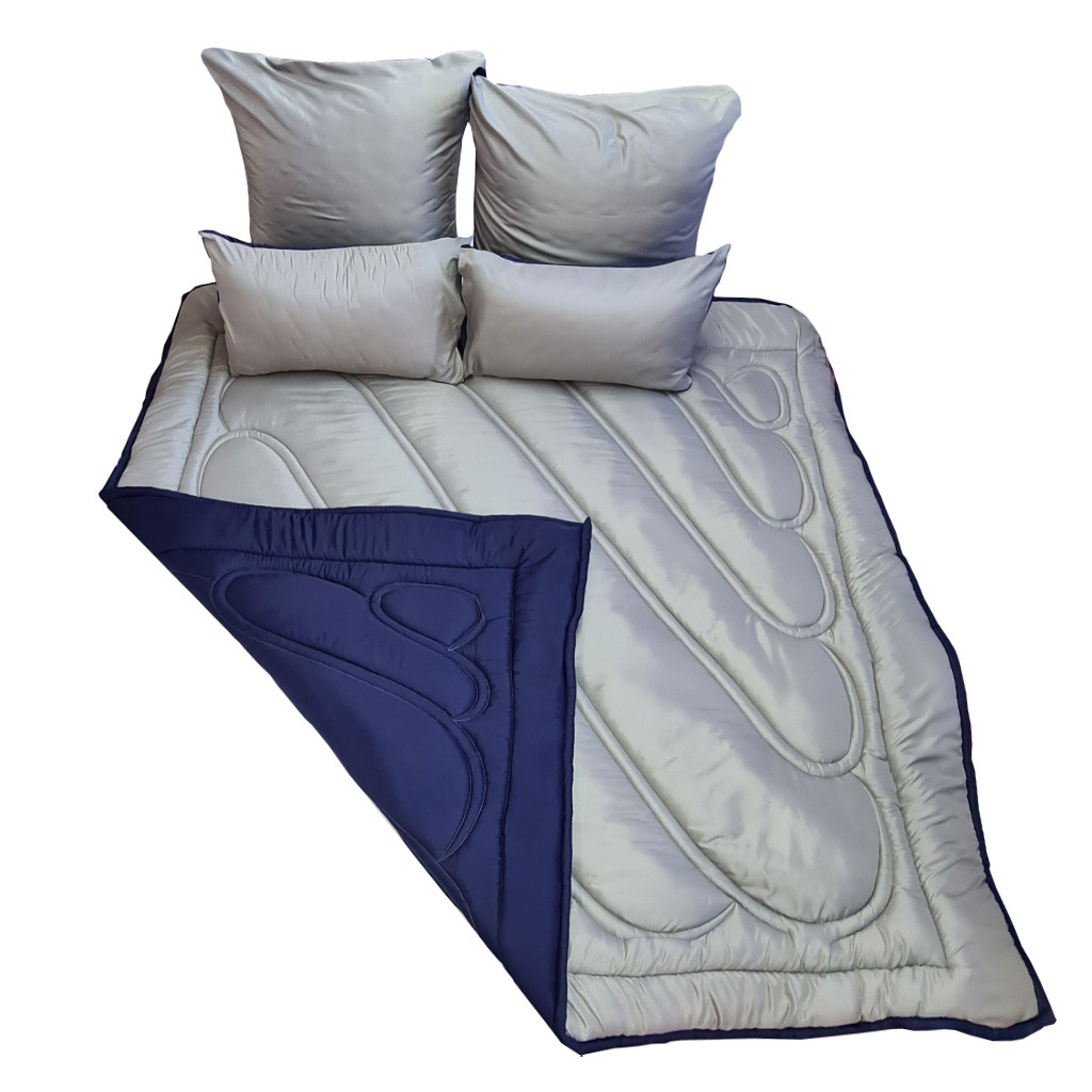 5 Piece Reversible Comforter Set - Navy / Grey